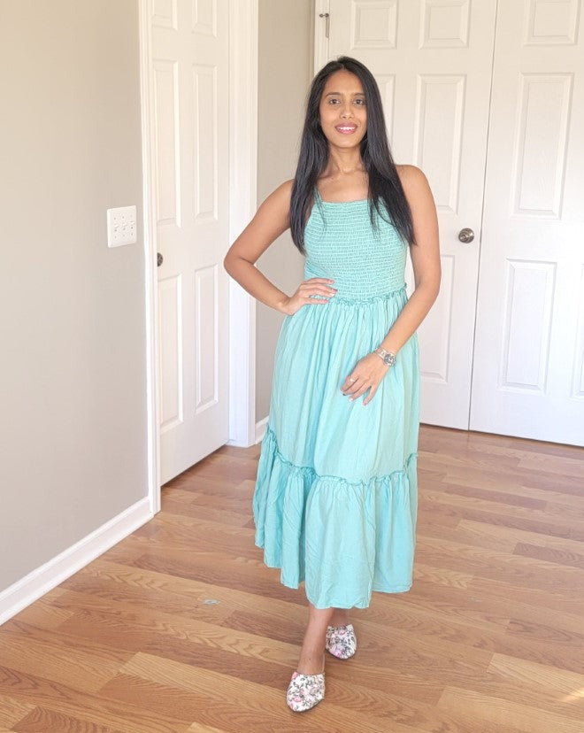 aqua cotton dress Hunter 100% Cotton Midi Dress in Aqua Foliage