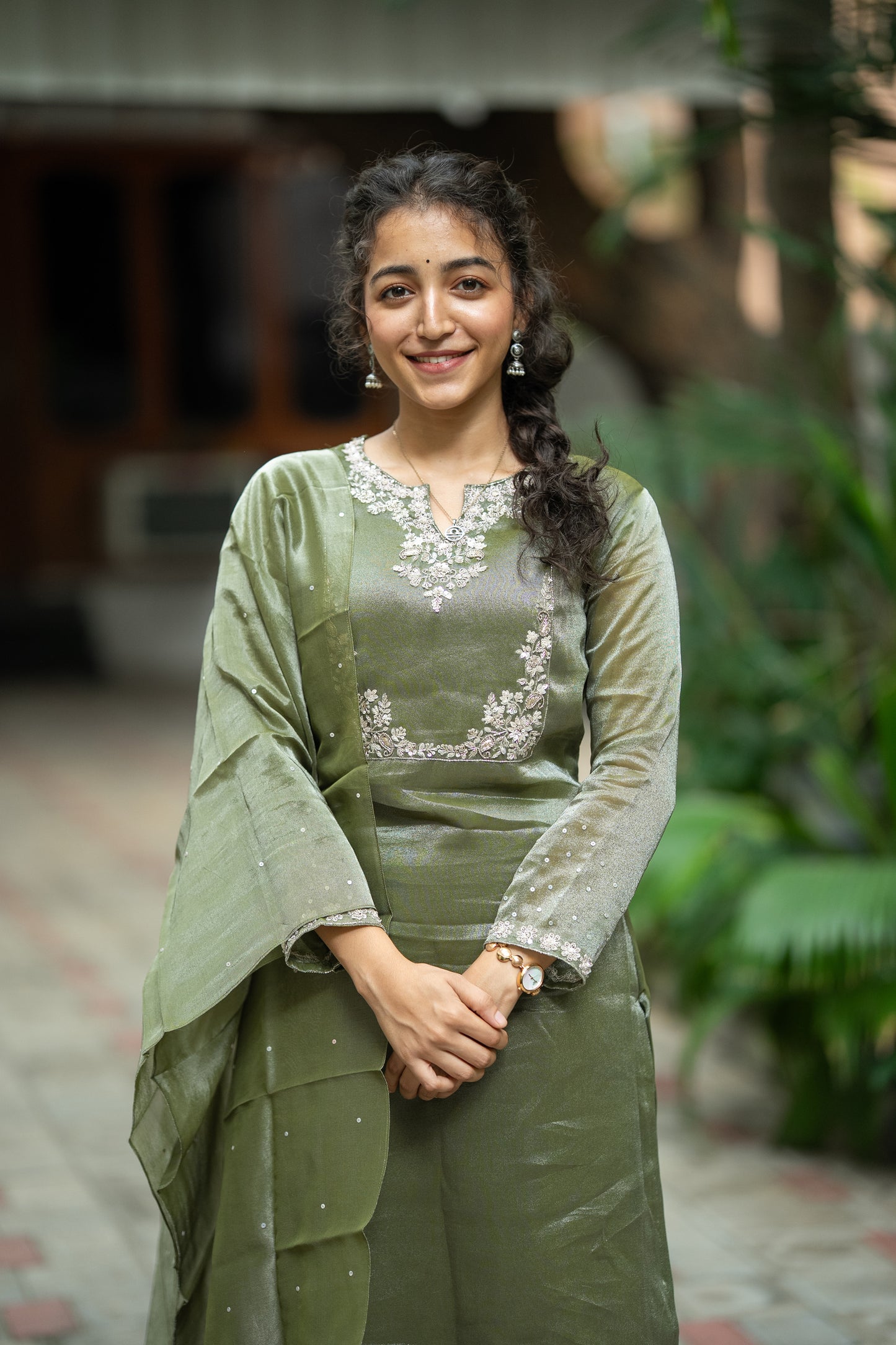 GREEN THADKA TISSUE SILK KURTI SET