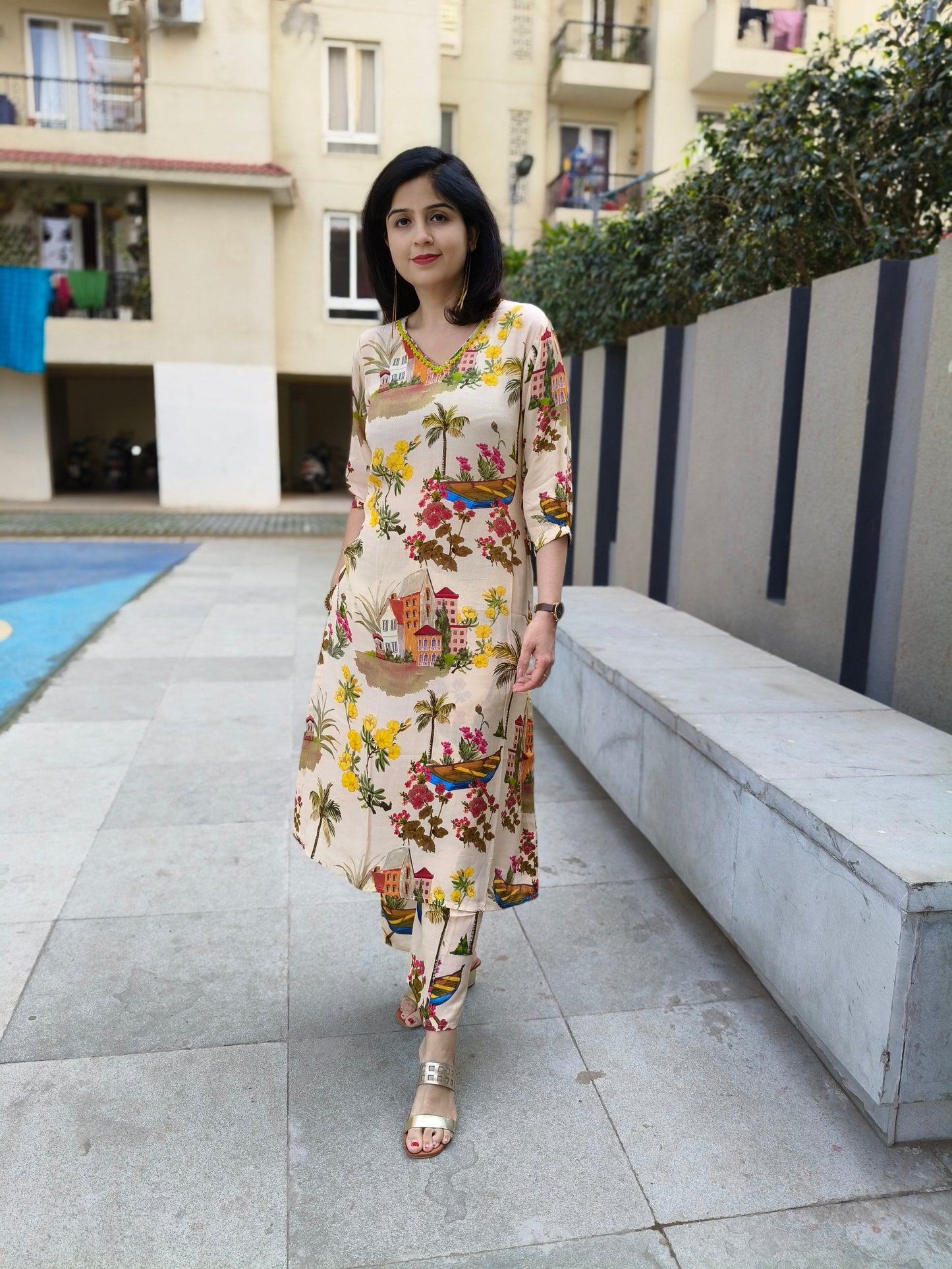 PAKISTANI PRINTED MARBLE CREPE CORD SET