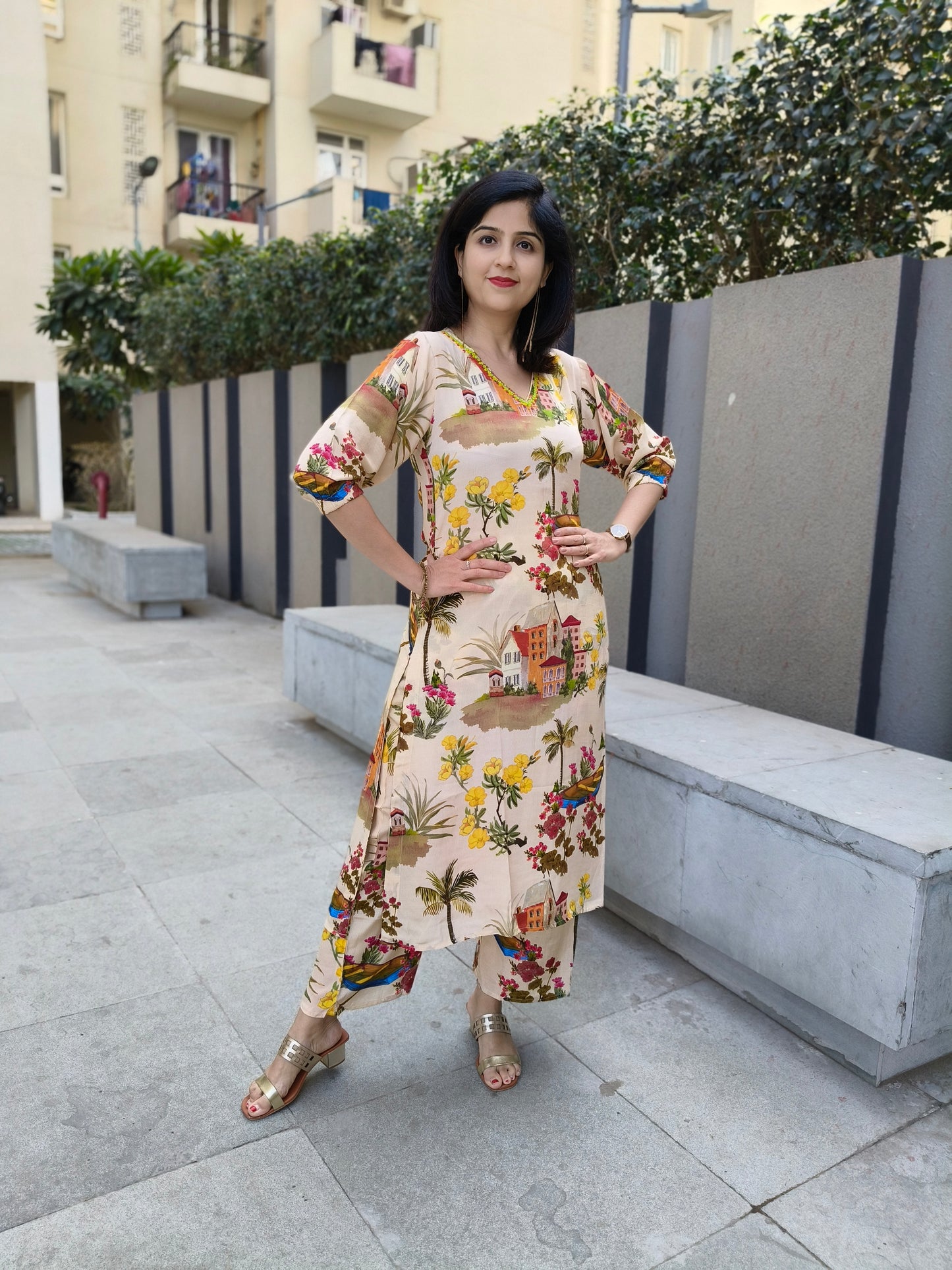 PAKISTANI PRINTED MARBLE CREPE CORD SET