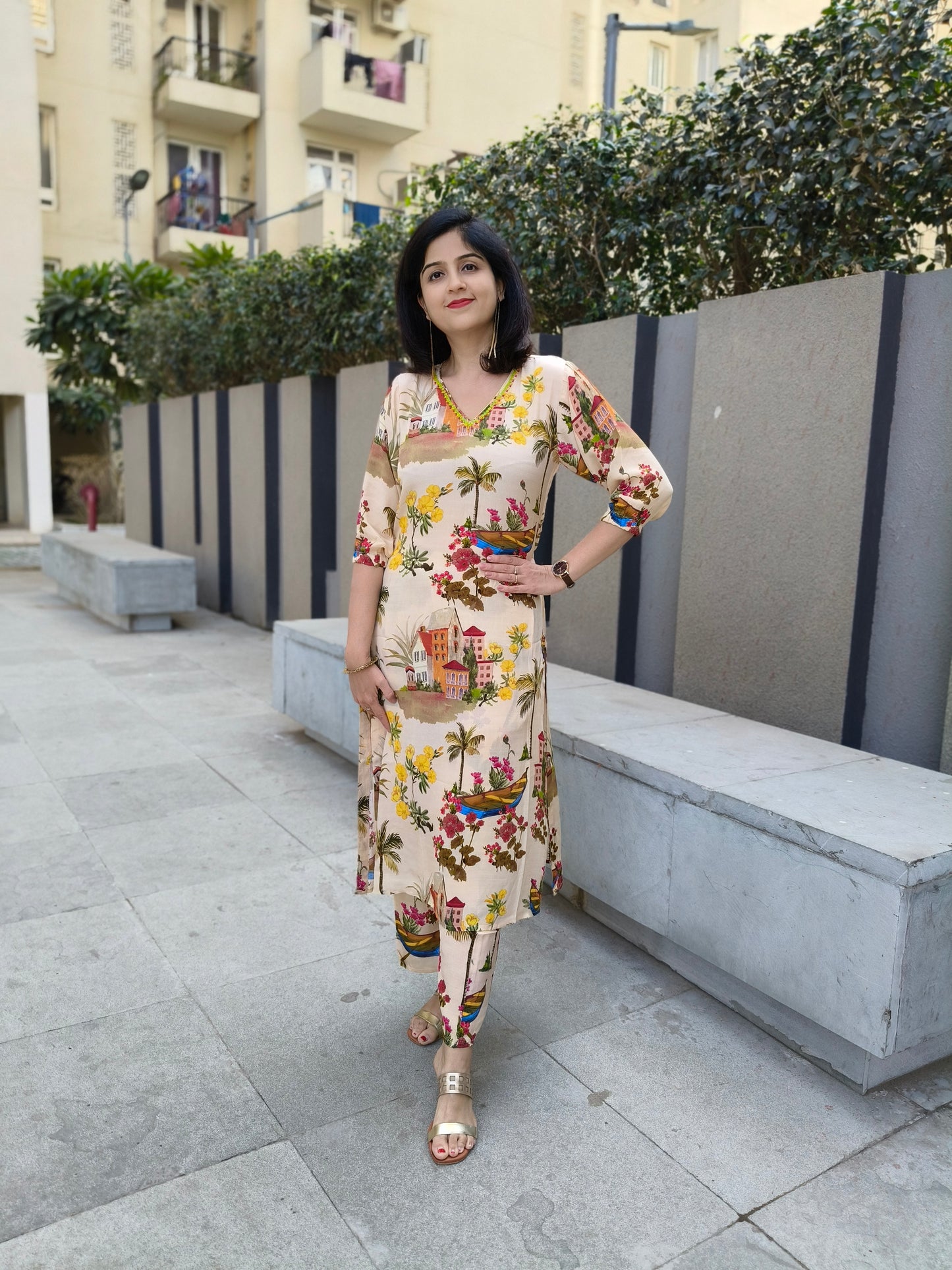 PAKISTANI PRINTED MARBLE CREPE CORD SET