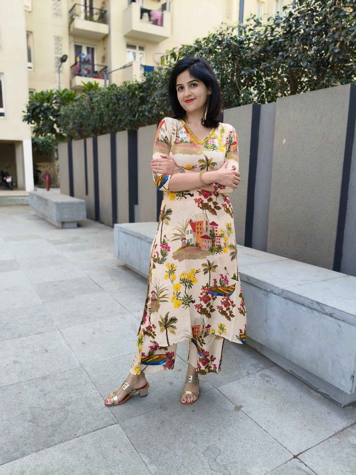 PAKISTANI PRINTED MARBLE CREPE CORD SET