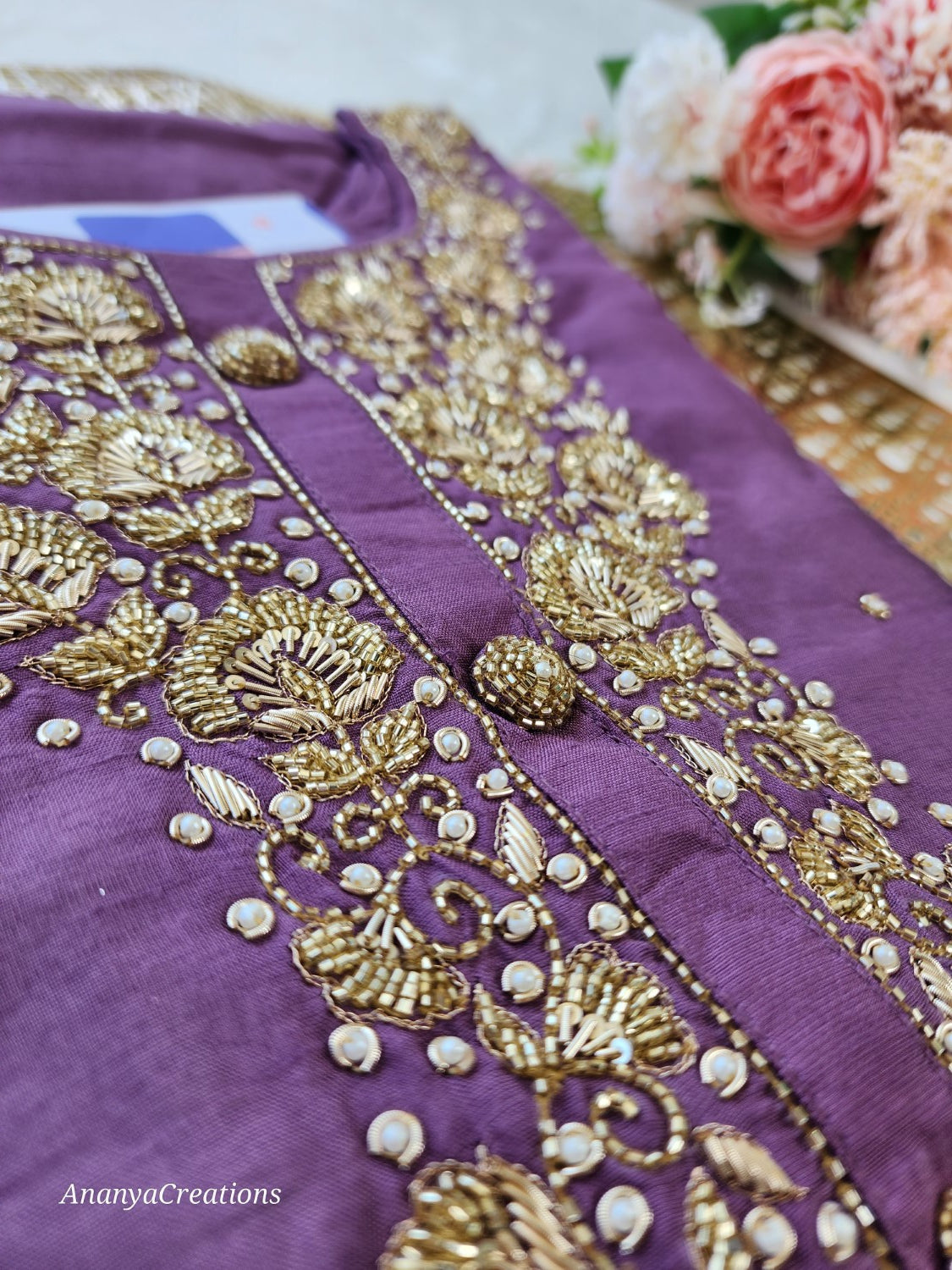 PURPLE NECK WORK DOLA SILK SUIT