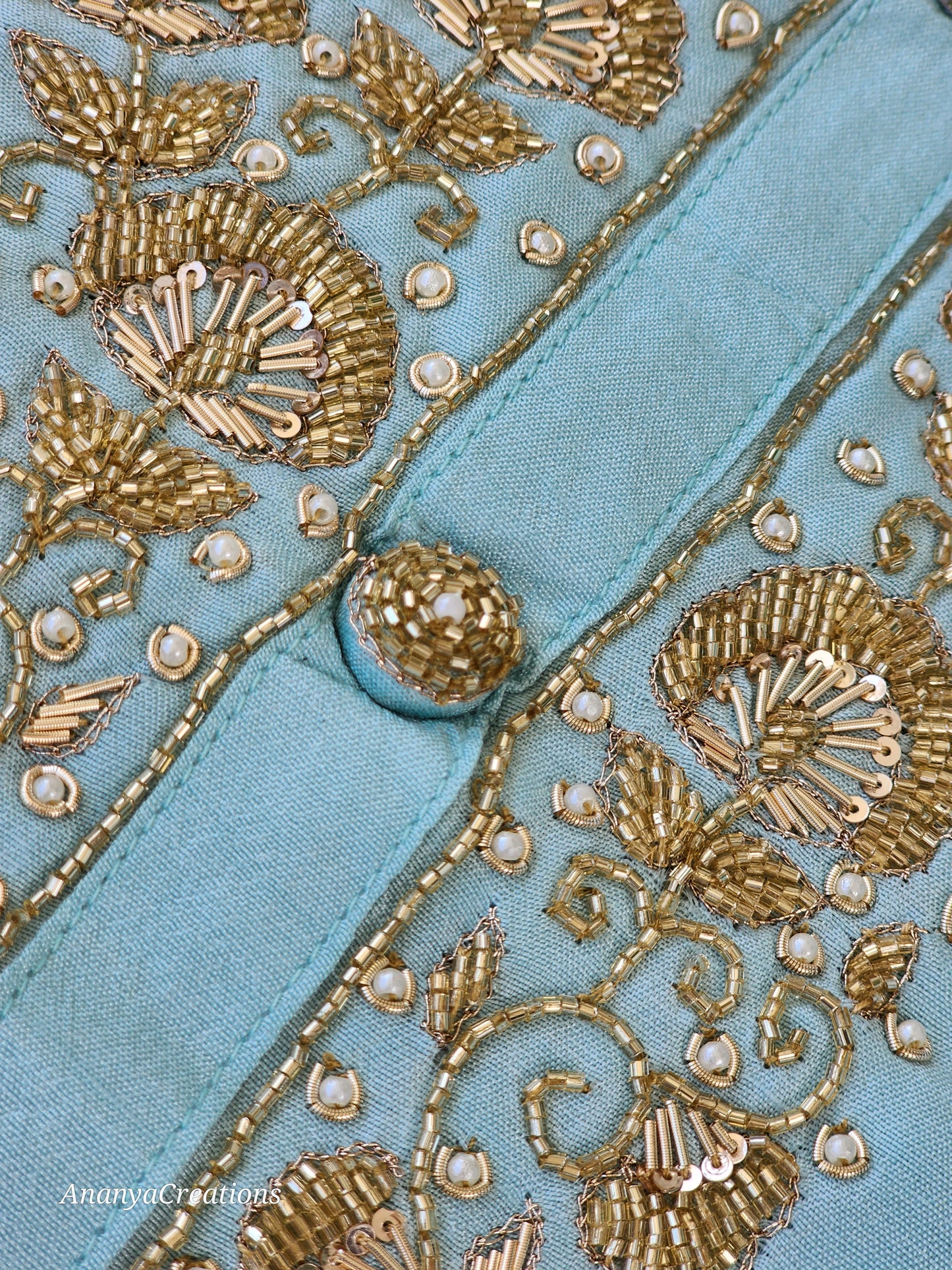 SKY BLUE NECK WORK DOLA SILK SUIT