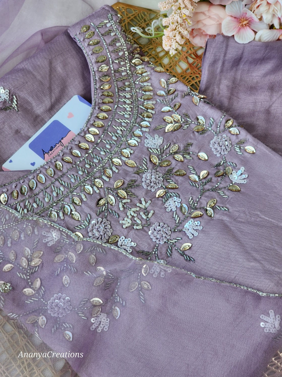 LAVENDER U NECK DOLA SILK SUIT