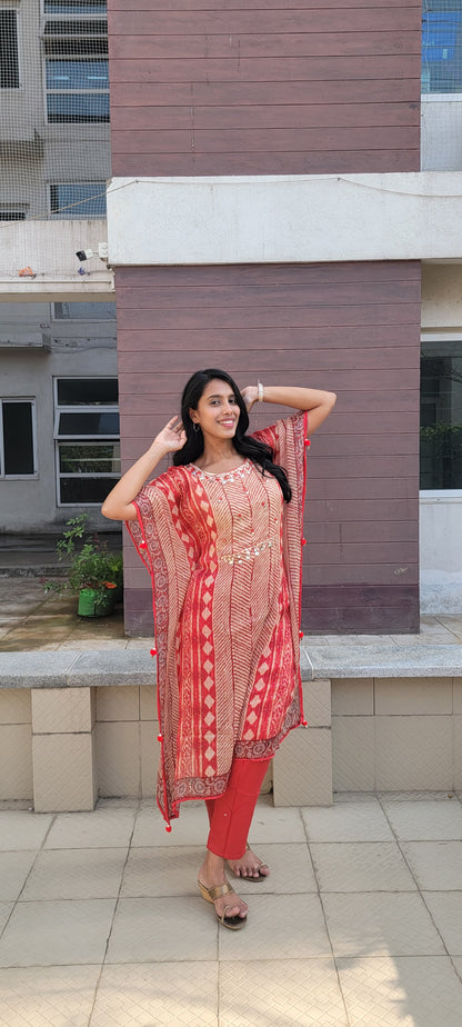 RED GEORGETTE KAFTAN 2PC