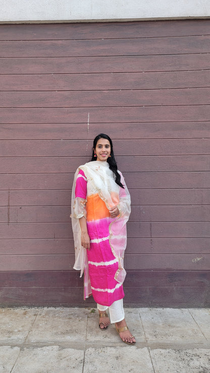 TIE & DYE PINK ORANGE DOLA SILK SUIT