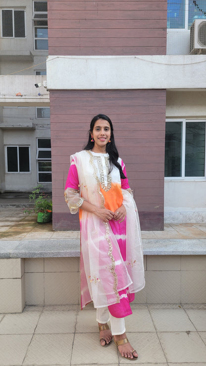 TIE & DYE PINK ORANGE DOLA SILK SUIT