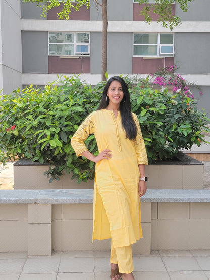 YELLOW THREAD WORK COTTON SUIT