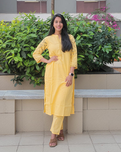 YELLOW THREAD WORK COTTON SUIT