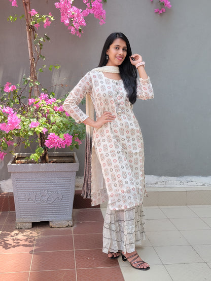 WHITE SHARARA COTTON SUIT