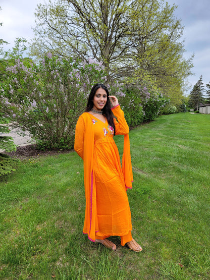 ORANGE CHINNON ANARKALI