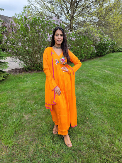 ORANGE CHINNON ANARKALI