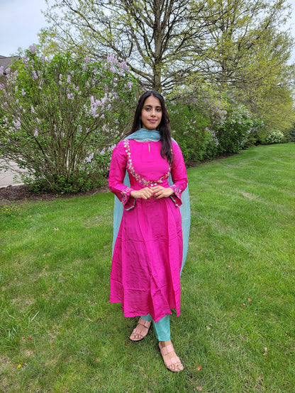 PINK & BLUE UPPADA SILK ANARKALI