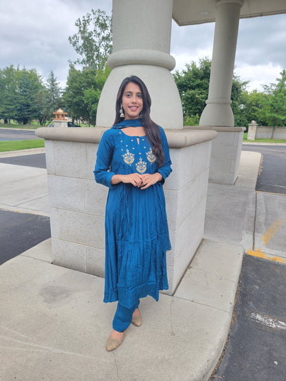 ELECTRIC BLUE MUSLIN ANARKALI