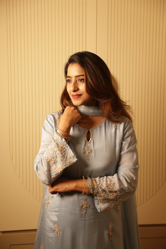 NILARA POWDER BLUE ANARKALI