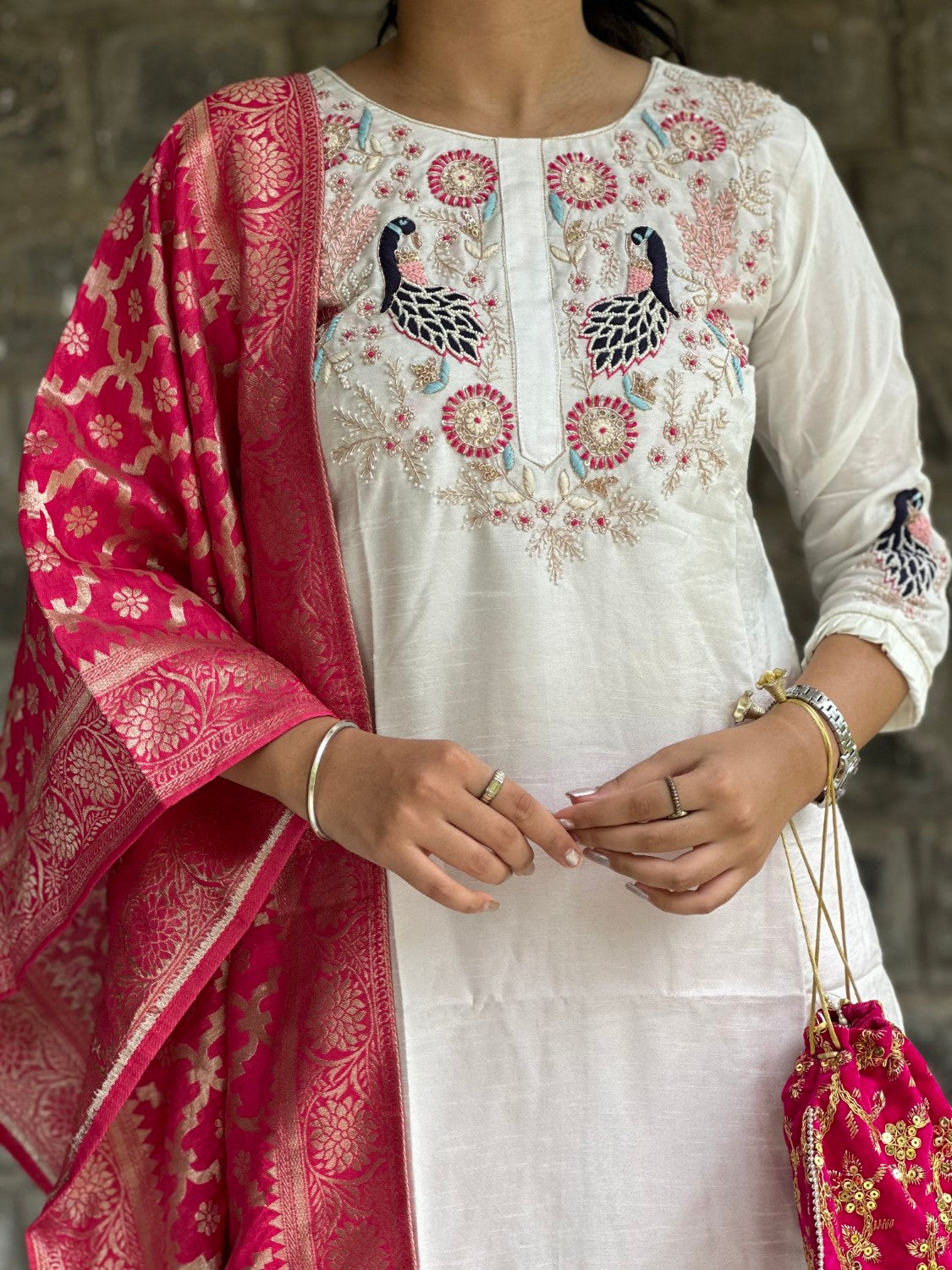 WHITE & PINK PEACOCK DOLA SUIT