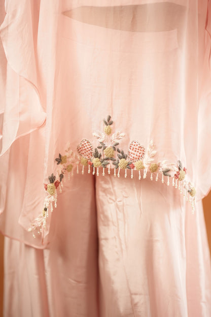 FAIRY PINK ORGANZA CAPE WITH TOP & PANTS