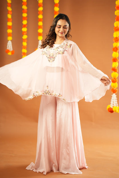 FAIRY PINK ORGANZA CAPE WITH TOP & PANTS