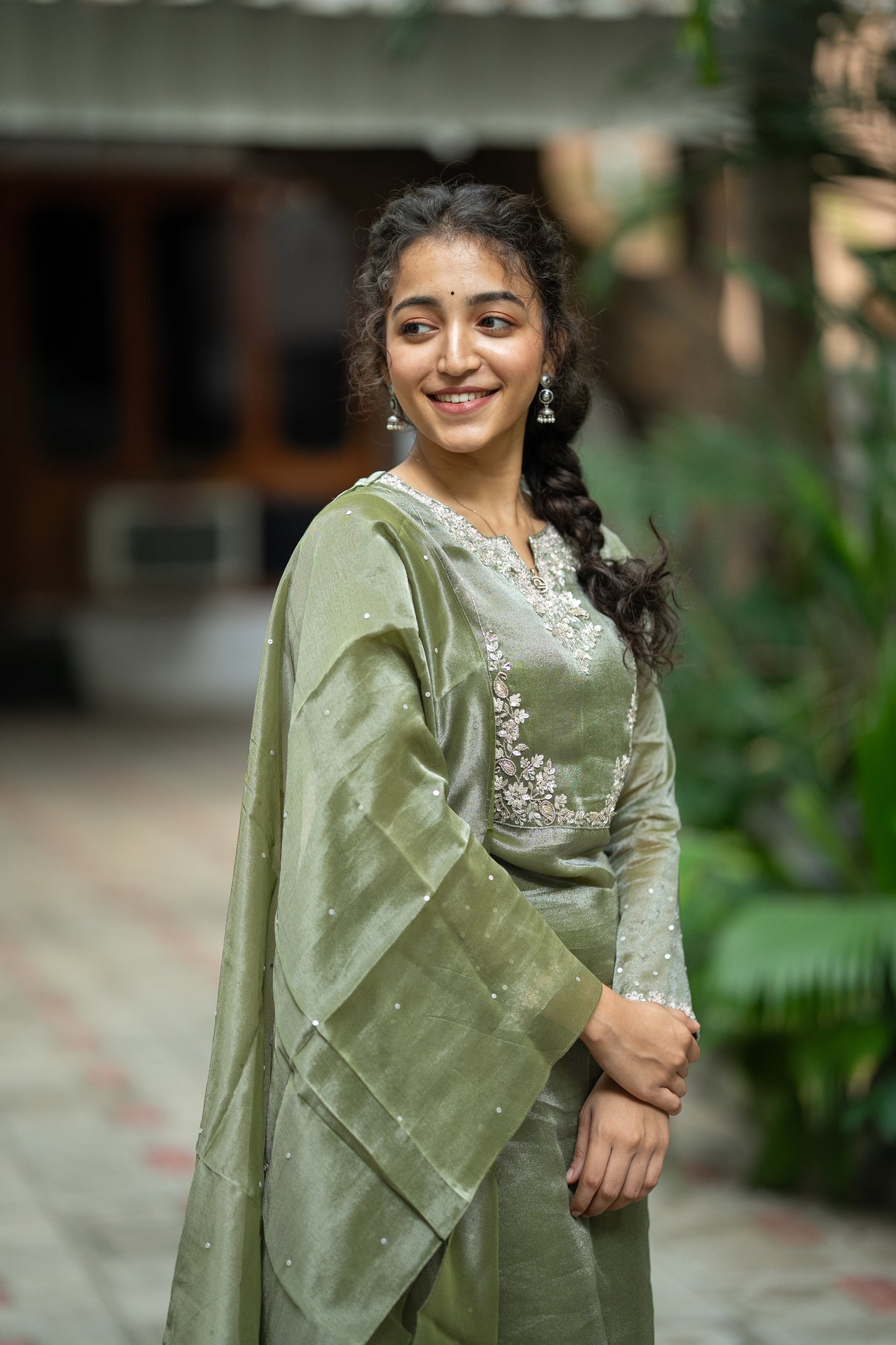 GREEN THADKA TISSUE SILK KURTI SET