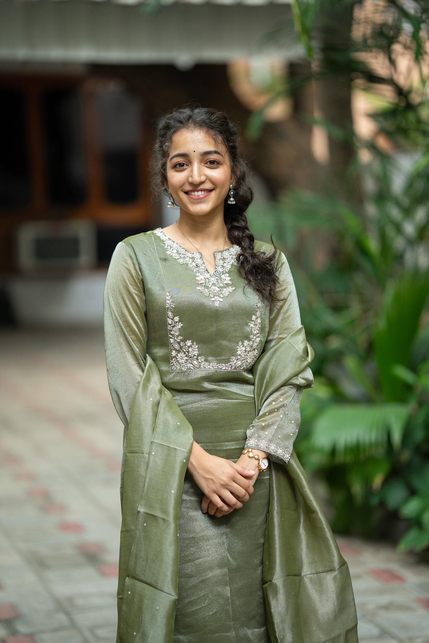 GREEN THADKA TISSUE SILK KURTI SET