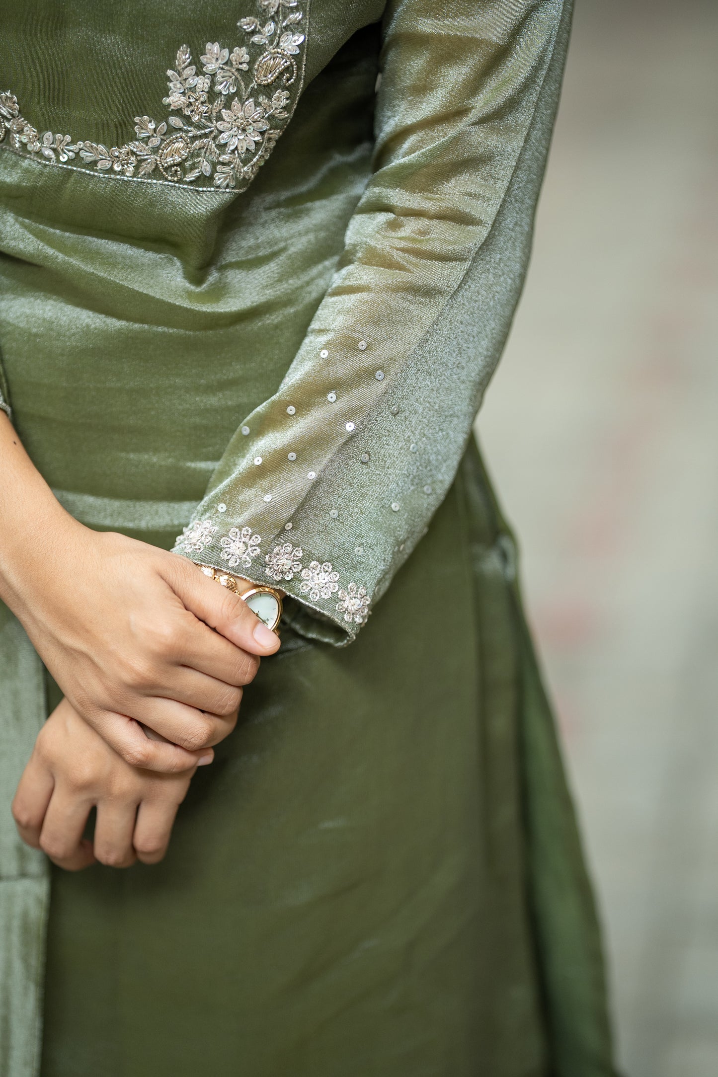 GREEN THADKA TISSUE SILK KURTI SET