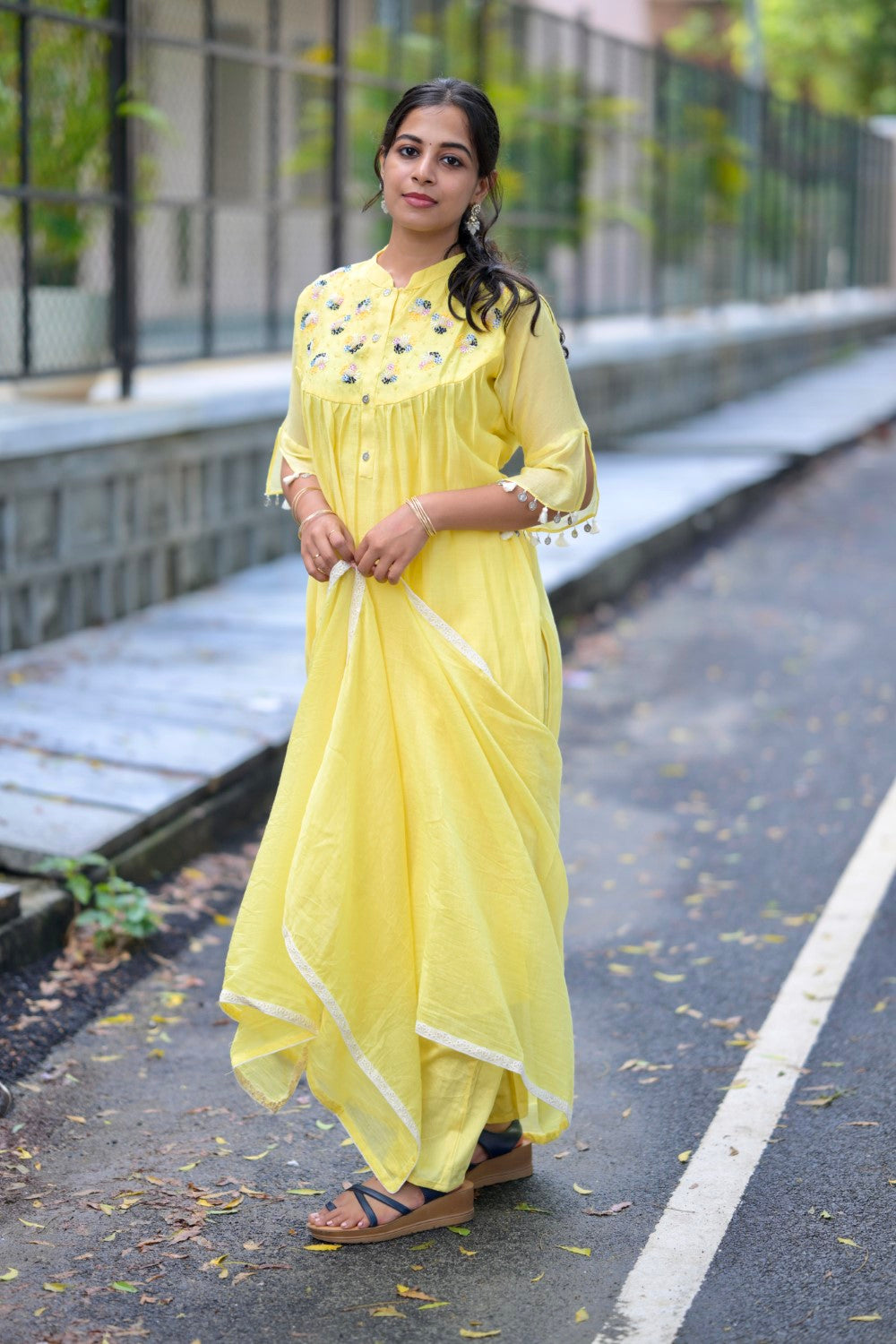 MUL CHANDERI YELLOW SUIT SET