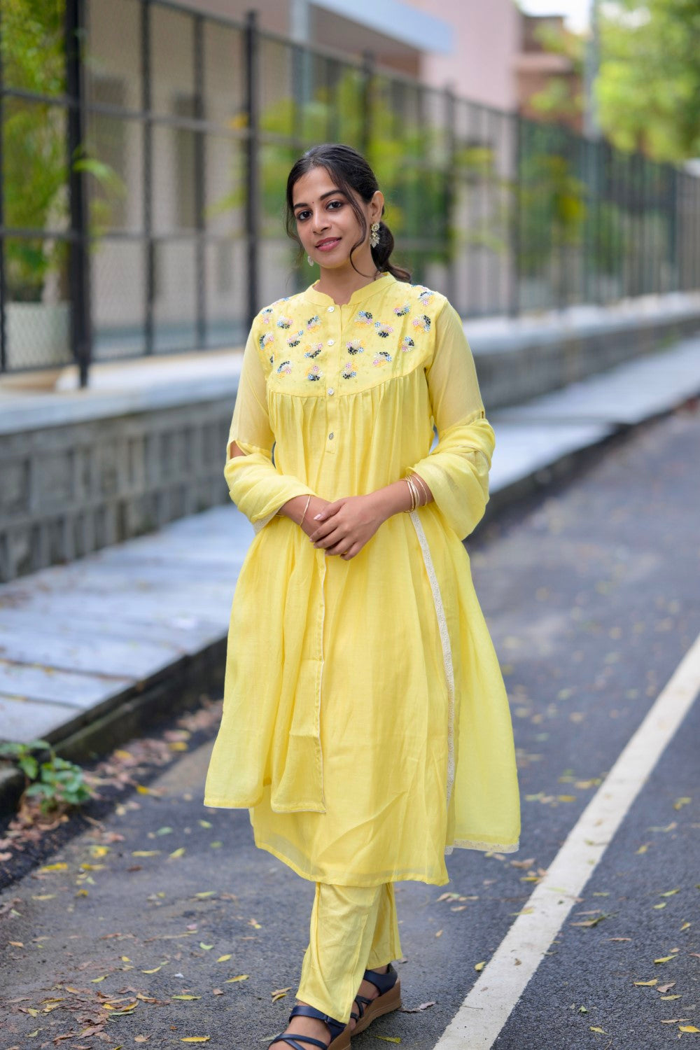 MUL CHANDERI YELLOW SUIT SET