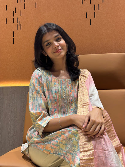 Pastel Printed Cotton Kurti Set