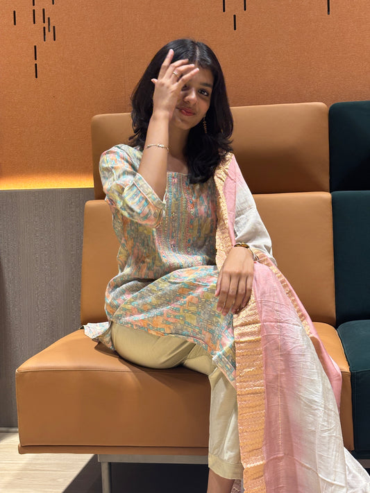 Pastel Printed Cotton Kurti Set