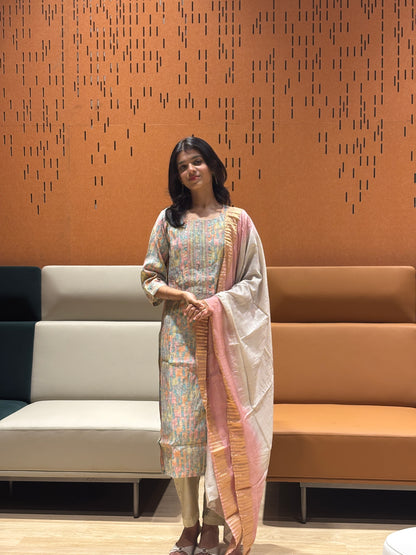 Pastel Printed Cotton Kurti Set