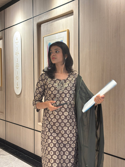 Mocha Dusk Muslin Kurti Set