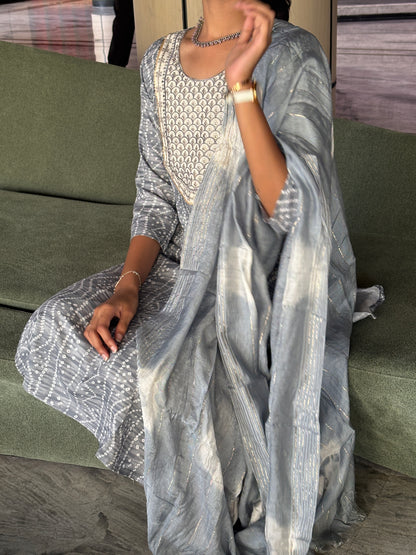 Silver Mist Cotton Kurti Set