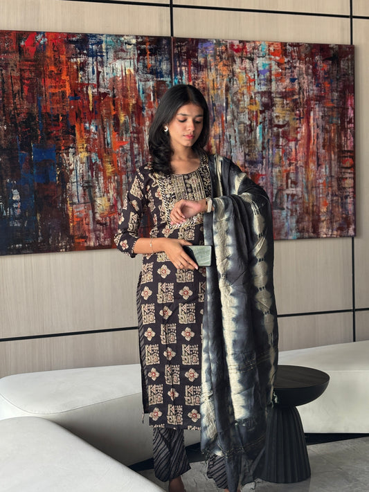 Midnight Muse Cotton Kurti Set