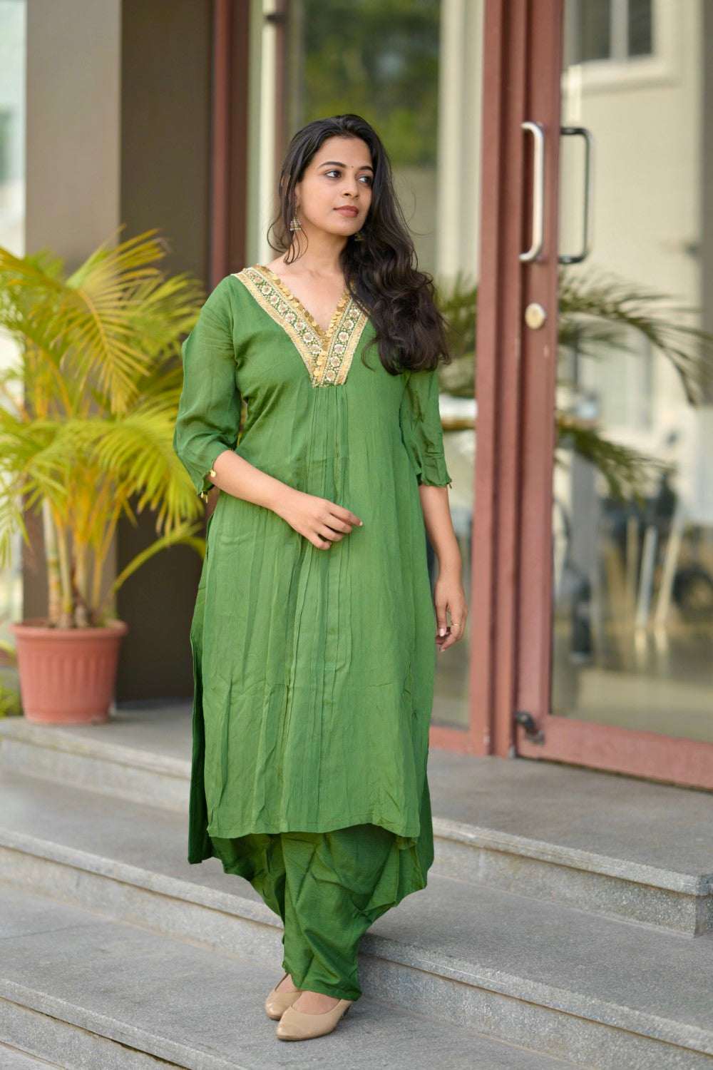 Green Chinnon Harem Suit