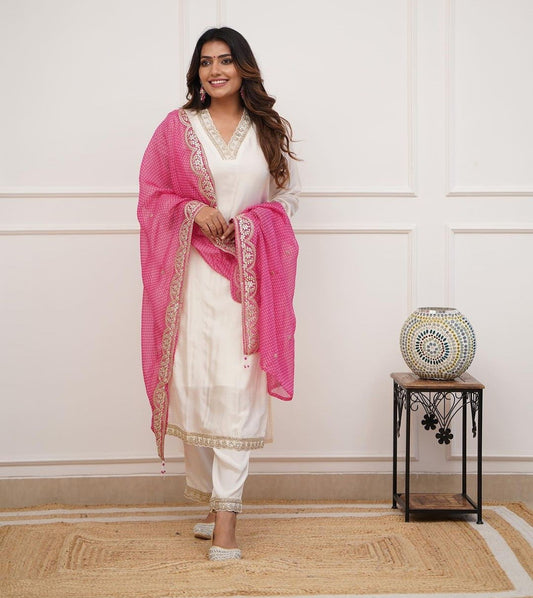 MUSLIN WHITE WITH BHANDINI SHAWL