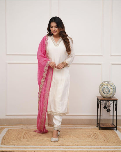MUSLIN WHITE WITH BHANDINI SHAWL