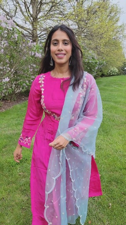 PINK & BLUE UPPADA SILK ANARKALI