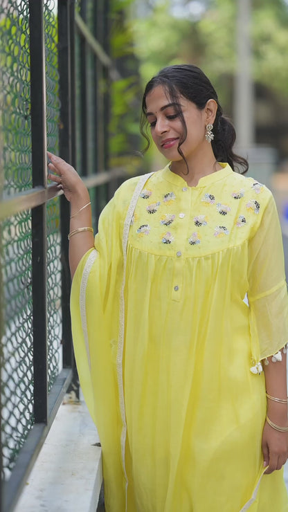 MUL CHANDERI YELLOW SUIT SET