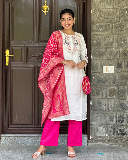 WHITE & PINK PEACOCK DOLA SUIT