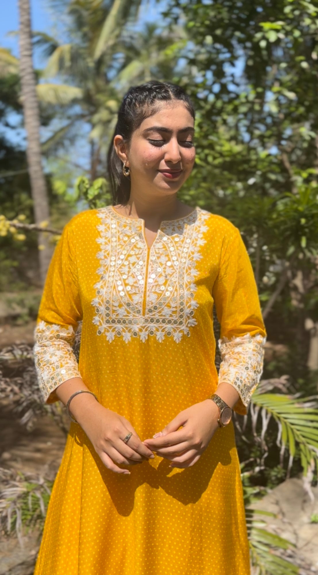 YELLOW THREAD WORK 2PC SUIT